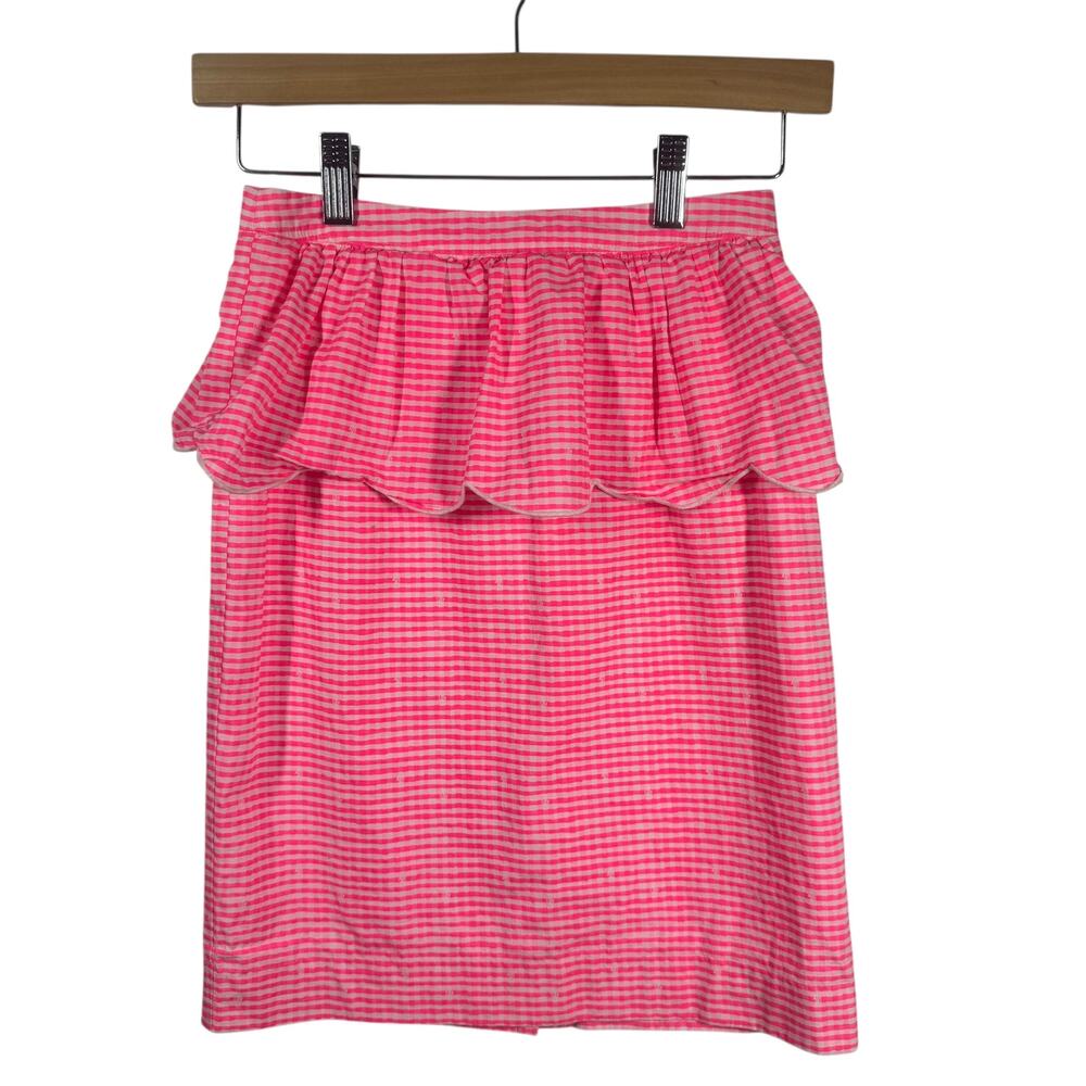 Lilly Pulitzer Thyme Skirt Women 00 Fiesta Pink Pretty Gingham 48545 Preppy‎